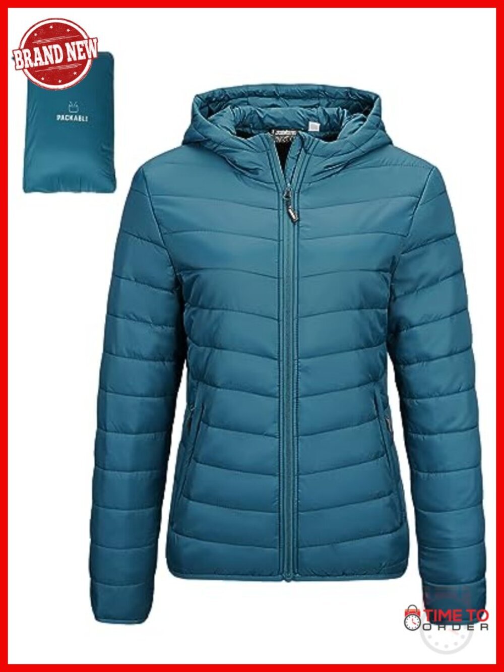 Packable Lightweight Full-Zip Puffer Jacket with Hood Quilted Winter Coat